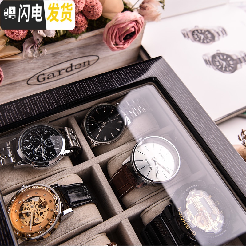 三维工匠钢琴漆木质手表盒10位机械表收藏盒表盒带锁实木首饰收纳盒高清大图