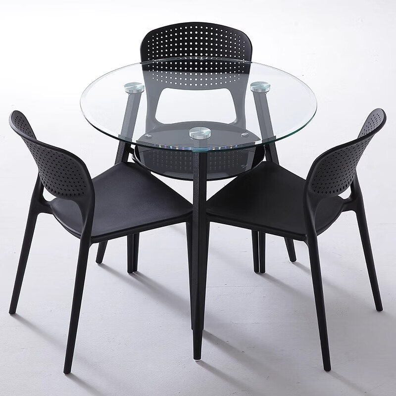 XH桌椅组合家用双层小圆桌玻璃桌 直径约80cm,高度约75cm