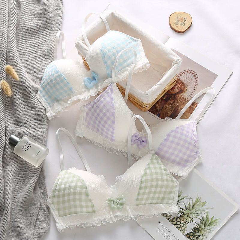 超薄内衣裤套装无钢圈薄款大学生高中少女文胸聚拢小胸罩夏季日系
