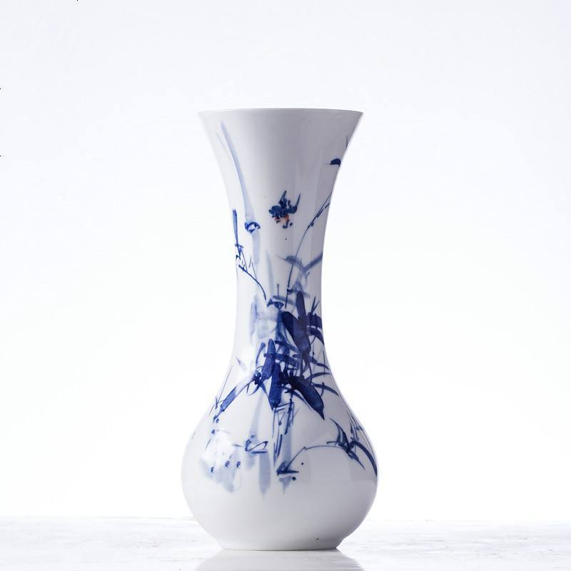 景德镇陶瓷花瓶摆件青花瓷小花插家居客厅装饰摆件送底座aj122 手绘花插