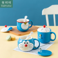 麦可可 可爱马克杯带盖勺陶瓷水杯哆啦A梦情侣杯子高颜值创意礼盒装