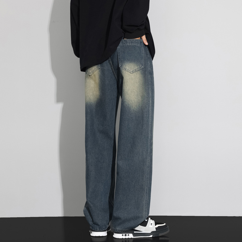 猫须黄泥复古牛仔裤男秋冬新品洗水宽松直筒休闲高端垂感阔腿裤子