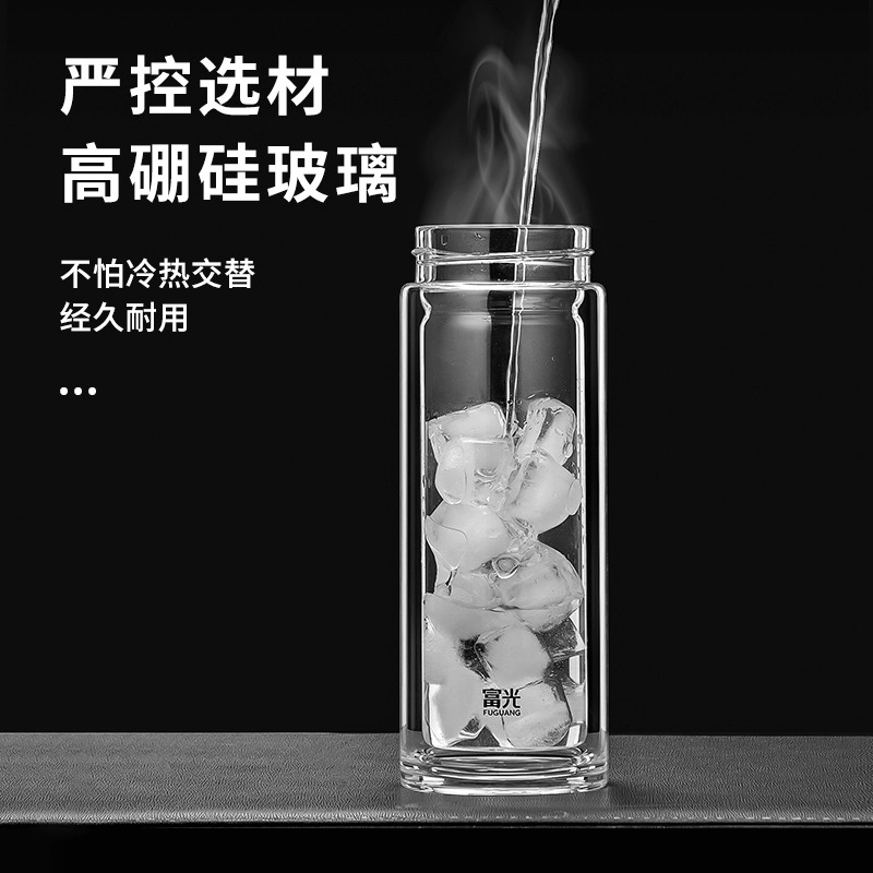 富光格调双层玻璃杯水杯男女创意透明盖便携过滤花茶杯杯子高清大图