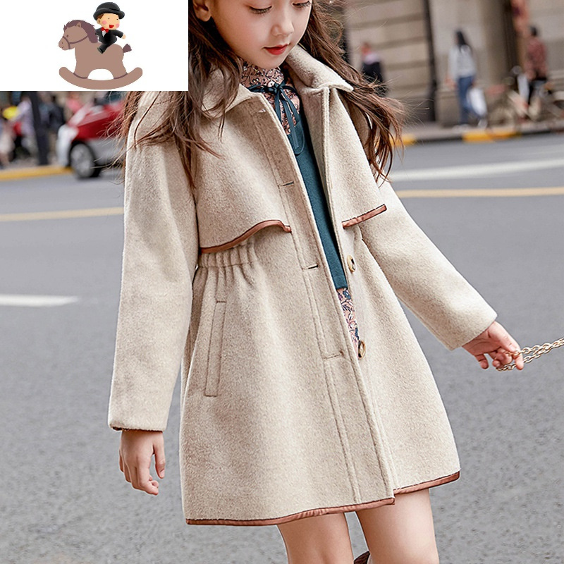 yuebin女童绒大衣毛呢大童女装冬装小女孩冬装今年新款儿童英伦外套