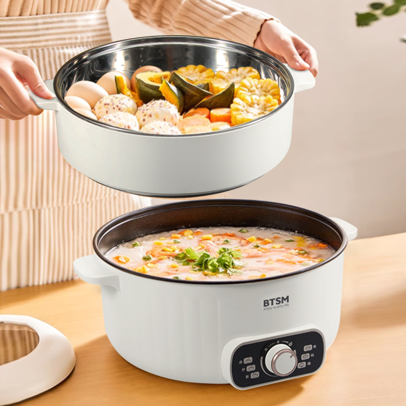 BTSM多用途电锅 百变料理锅电煮锅多功能蒸煮煎炒炸一体电热锅宿舍学生煮面锅家用电火锅电炒锅炒菜-BTZL-J1521!高清大图