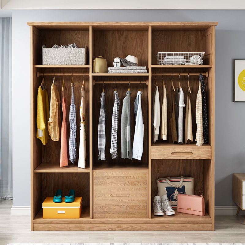 檀星星实木橡木推拉衣柜北欧简约卧室整体大衣橱开日式衣橱定制