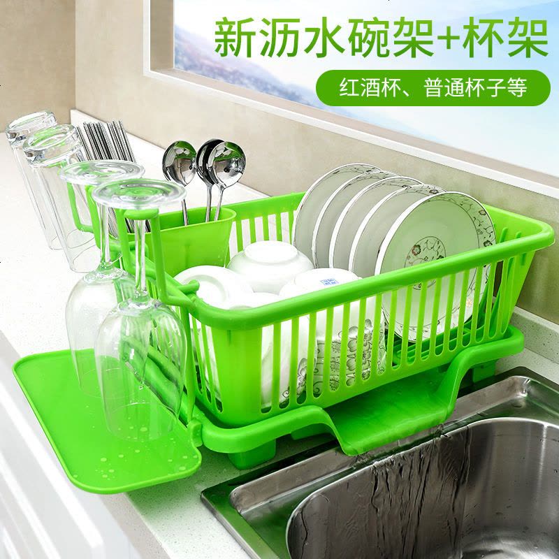 厨房置物架沥水碗架放碗筷碟收纳架大号加厚水槽沥水篮装碗柜用品 中号正面【+沥水杯架】白色图片