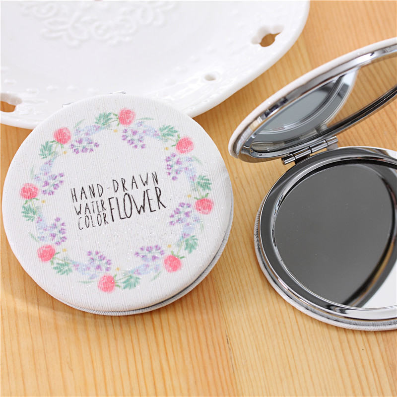 高档pu随身便携双面折叠皮镜美妆化妆小镜子可爱女生梳妆镜公主镜