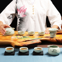 尚帝 shangdi 整套茶具陶瓷功夫汝窑茶具可养开片套装蝉翼纹茶壶公道杯茶杯 巧云壶10入礼盒装