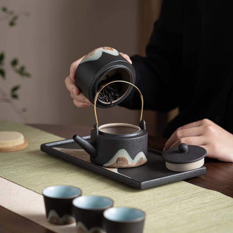 苏氏陶瓷(SUSHI CERAMICS) J0182 提梁壶干泡组(提梁壶茶叶罐品茗杯干泡盘) 7件套 (单位:套)高清大图