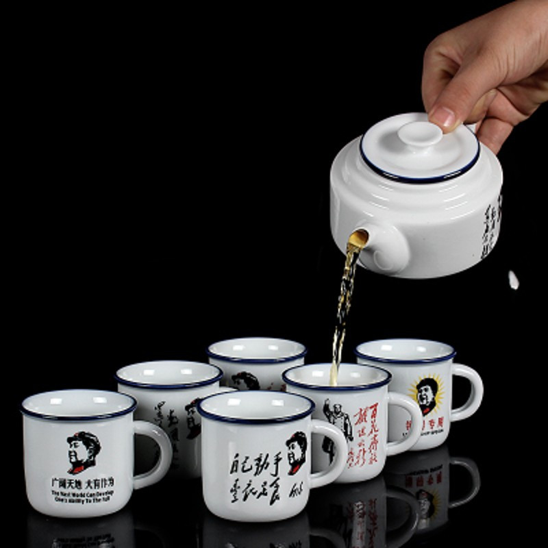 鼎亨陶瓷水杯带把小茶杯白酒杯经典怀旧复古功夫茶具小号马克杯子