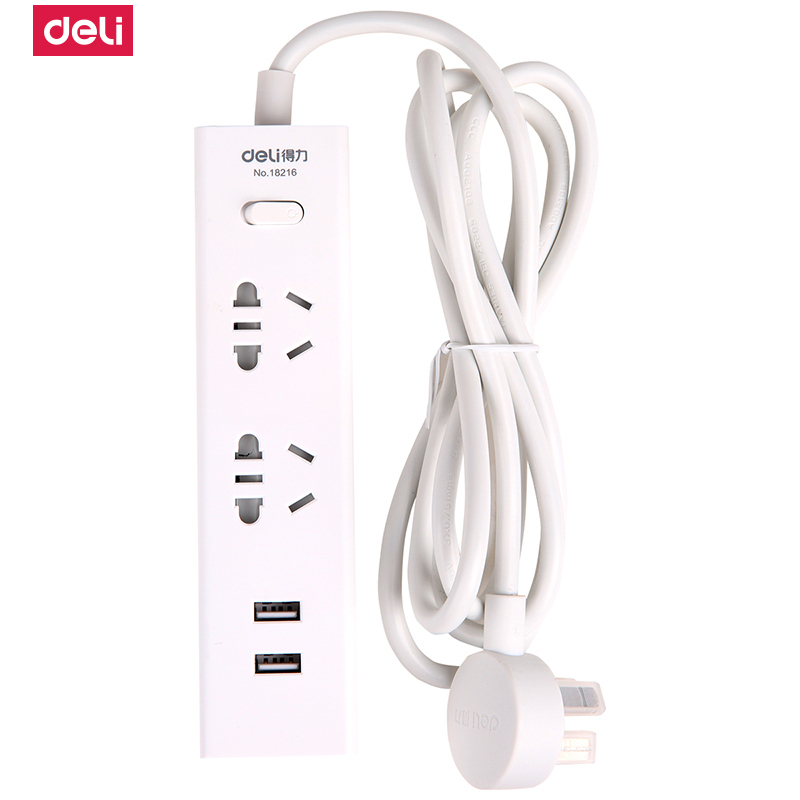 得力18216 插线板接线板1.8米电源插座 2组合孔+2口USB