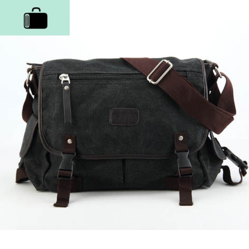 2020新款休闲单肩包书包 帆布包横款男包斜挎包潮流邮差包NEW LAKE男士斜挎包 水洗黑色
