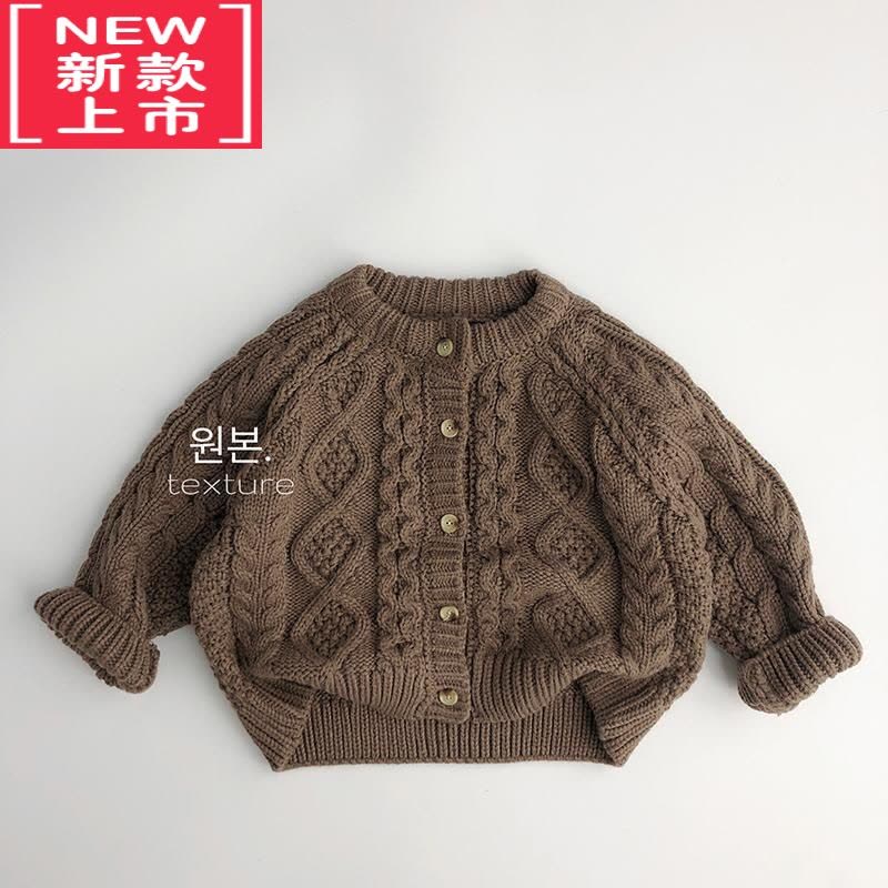 可莉允软萌奶油驼~麻花毛衣~韩版休闲儿童男女毛衣针织开衫洋气外套潮图片