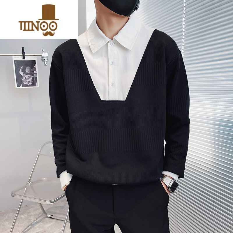 YANXU感翻领卫衣男士潮流针织衫网红上衣服潮牌痞帅外套