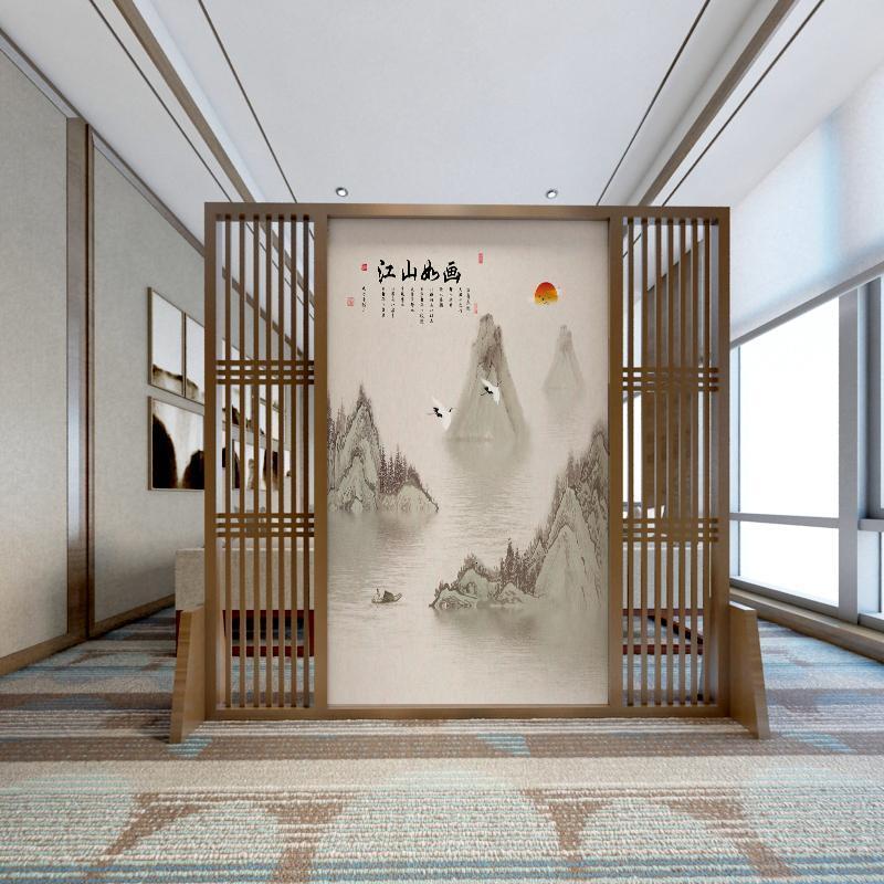 屏风隔断客厅玄关新中式实木镂空格栅定制办公室入户茶室装饰座屏_123 桔红色A28款180宽*180CM组装