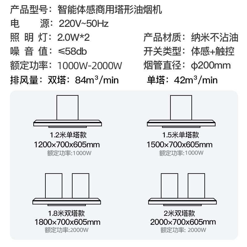欢呼好太太1.2米商用抽油烟机大吸力T型塔型顶吸式小型酒店饭店大锅灶吊装式食堂农村土灶柴火灶排烟机吸油机单机头黑色M6
