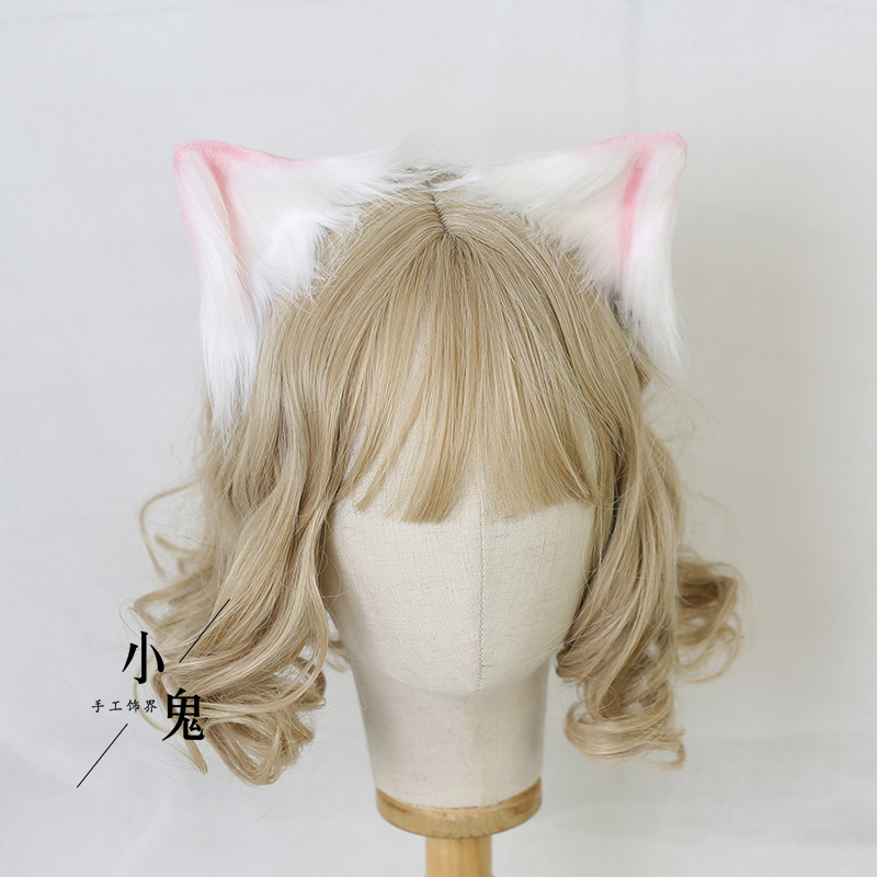 兽耳lo娘头饰洛丽塔软妹头饰可爱猫娘cos发箍对夹白猫耳粉耳蜗一对