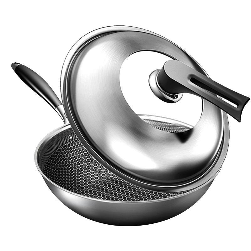 康巴赫炒锅304不锈钢32cm锅具持家款燃气电磁炉通用锅具ccj32a1赠蒸笼