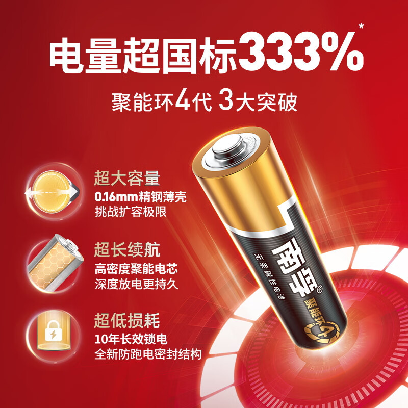 南孚7号电池40粒七号碱性聚能环4代适用耳温枪/血糖仪/无线鼠标遥控器/血压计/挂钟/血氧仪等
