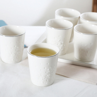顺祥陶瓷茶具套装 欧式+中式现代浮雕水具8件套 一抹金艳 苏宁自营