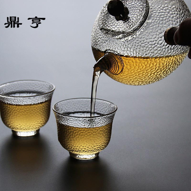 鼎亨日式耐热实木侧把锤纹玻璃煮茶壶加厚透明耐高温花茶壶泡茶壶