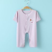婴儿连体衣薄款长袖春夏装男女宝宝空调服哈衣爬服新生儿衣服夏天 随心裁紫色[偏小一码] 73码[5-8个月]