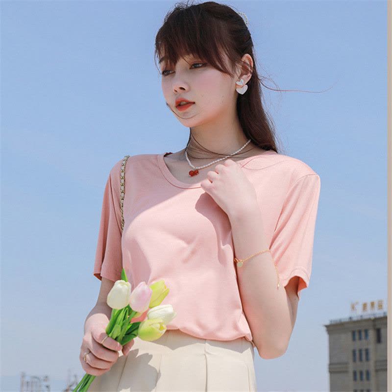 樵JIAO女冰丝凉感t恤夏季薄款短袖圆领宽松舒适上衣018-WJ-9620图片