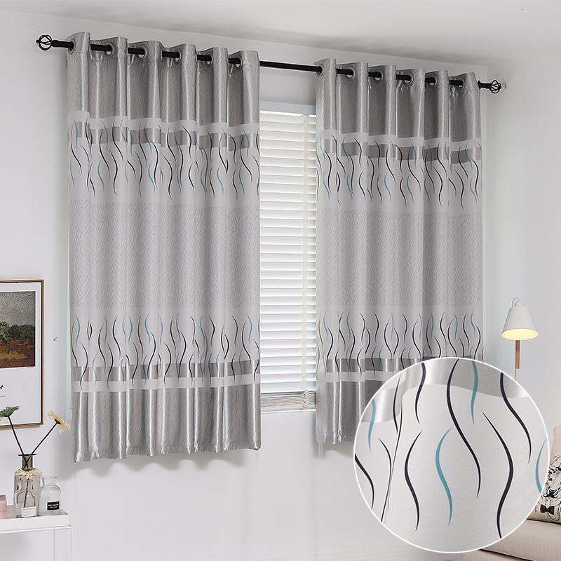 美帮汇窗帘成品卧室遮光短帘飘窗客厅阳台欧式简约现代布料美式 小彩虹银灰色 宽1.5高2.0打孔