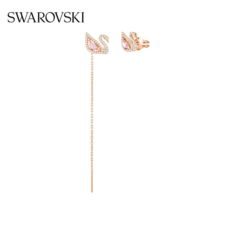 施华洛世奇(Swarovski)DAZZLING SWAN 粉色仿水晶天鹅穿孔长耳环 耳坠5469990