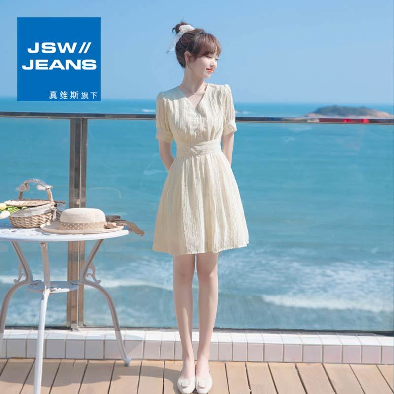 真维斯旗下JSW2022新款夏季裙子小个子连衣裙设计感小众A字裙短裙