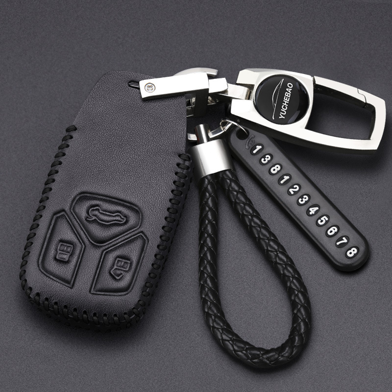 奥迪汽车钥匙包真皮钥匙扣套适用于a3a6a4lq3q5q7汽车真皮套b款黑色