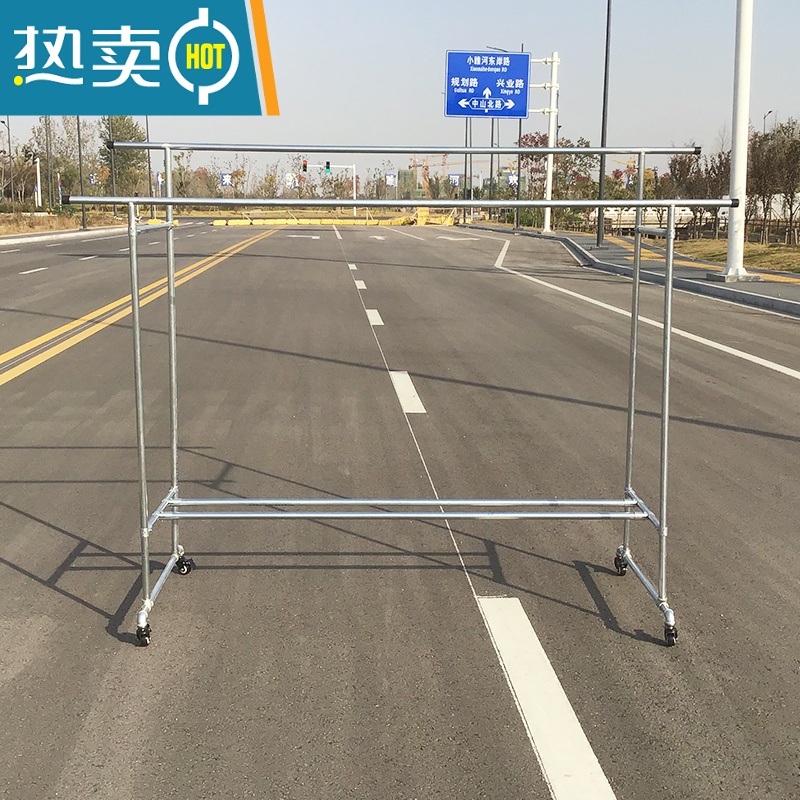 敬平镀锌钢管晾衣架落地室外带轮移动晒被子架阳台楼顶户外防风挂衣架 B款加轮1.8长(1.4/1.6)高0.6宽 送40个高清大图