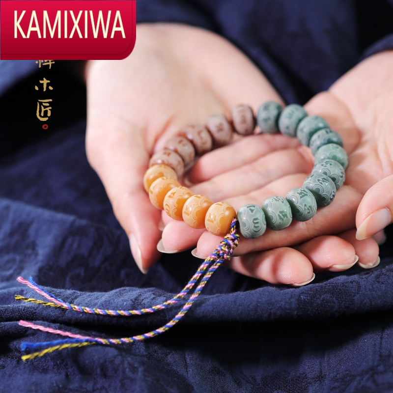 KAMIXIWA禅木匠般若]风化菩提子菩提根手链手持念珠六字言手串