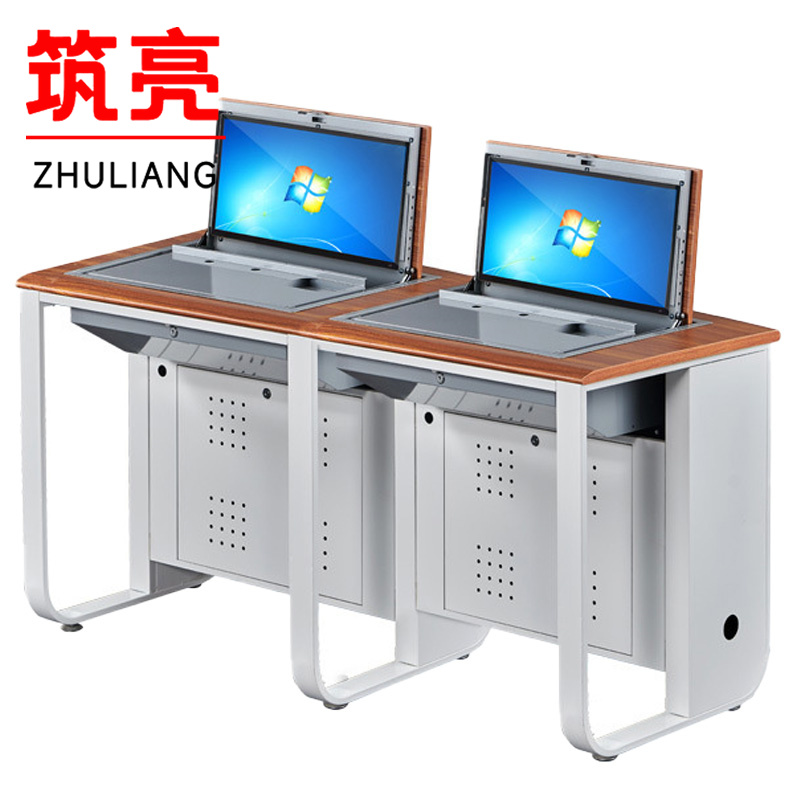 筑亮 翻转电脑桌 双人胡桃色 张高清大图