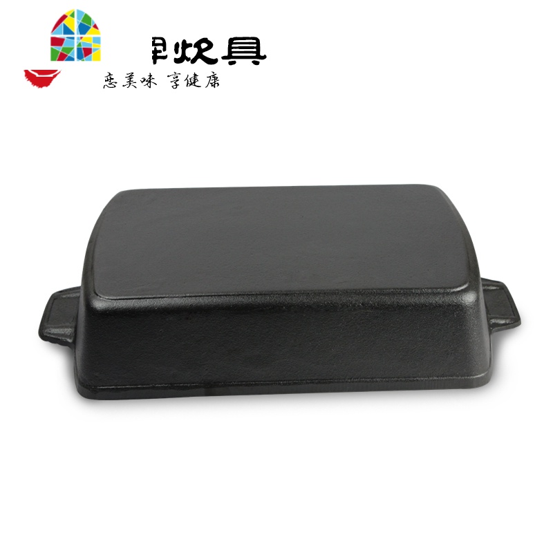 厨师专用铸铁无涂层平底煎锅牛排烤肉饭店用烤鱼长方形锅木盖 FENGHOU 外红内白珐琅长方形盘 33cm高清大图