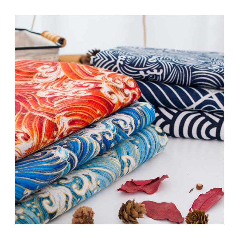 棉麻烫金加厚和风日式民族布料粗麻布面料沙发抱枕靠垫桌布布料图片