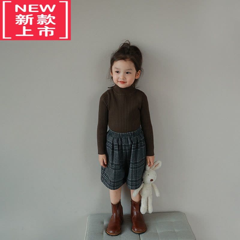 可莉允大耳象童装铺女童小坑条中领打底毛衣2022冬季新款上衣女宝内搭图片