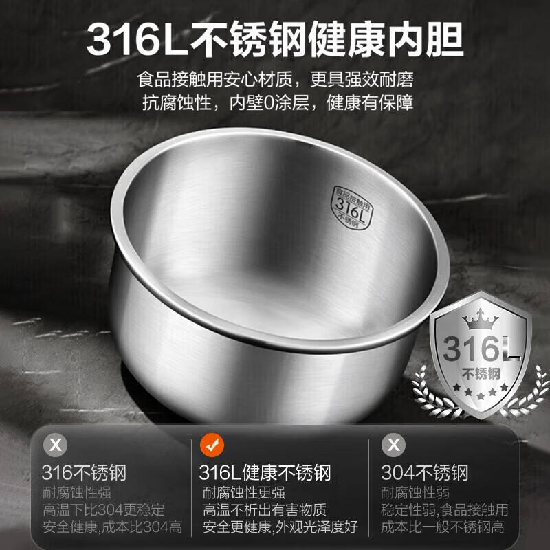 美的Midea家用4L容量电饭煲无涂层电饭锅智能预约触控屏316不锈钢 MB-RC436高清大图