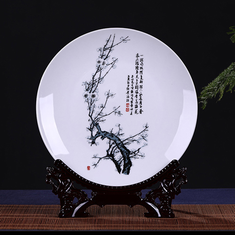 景德镇陶瓷器花瓶富贵竹插花创意摆件梅兰竹菊瓷器客厅家居摆设 三维工匠 兰花瓷盘送龙头底座直径25厘米高清大图