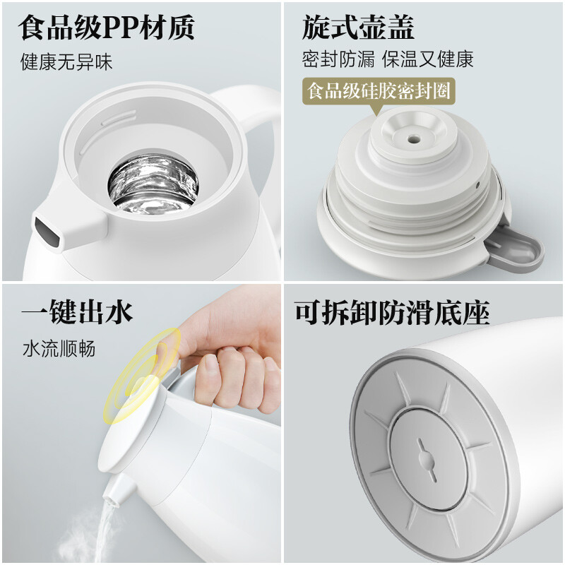 JEKO&JEKO 大容量保温壶开水瓶玻璃内胆家用热水瓶保温瓶办公室水壶暖瓶保温杯暖水瓶1.6L粉色 SWH-1604高清大图