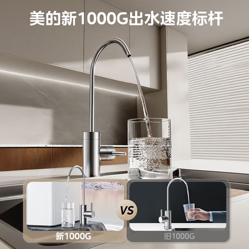 美的净水器玲珑1000G大通量反渗透RO膜滤水机家用厨房直饮净饮一体机设计智能显示高清大图