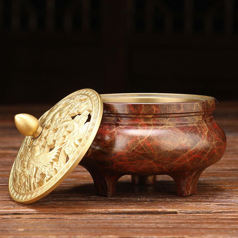 美帮汇彩铜香薰炉家用复古铜檀香炉焚香炉盘香炉三足鼎仿古小号中式