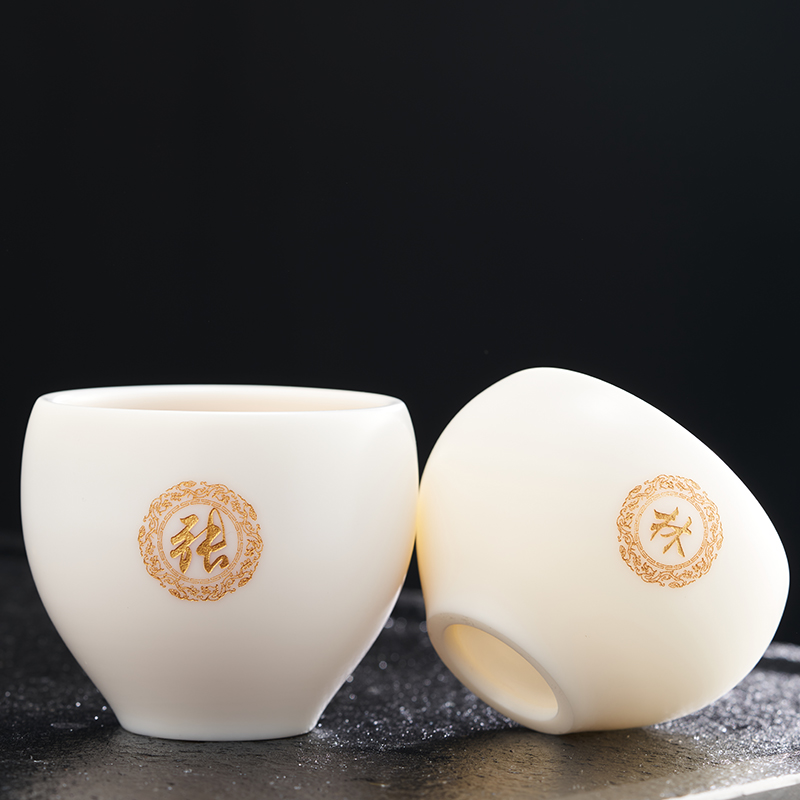 羊脂玉白瓷主人杯品茗杯百家姓私人订制刻字单个家用陶瓷功夫茶杯 三维工匠 款式七直桶杯70(备注姓氏)高清大图