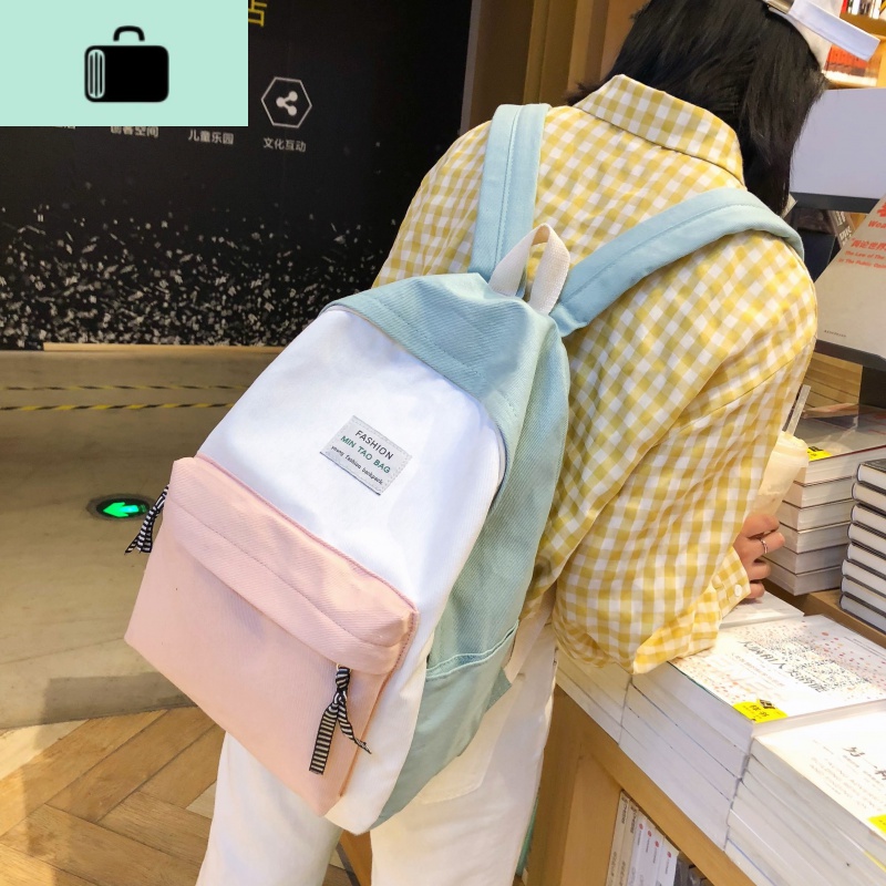 帆布书包女学生韩版初中生校园原宿高中2020新款双肩包ins风背包NEWLAKE高清大图