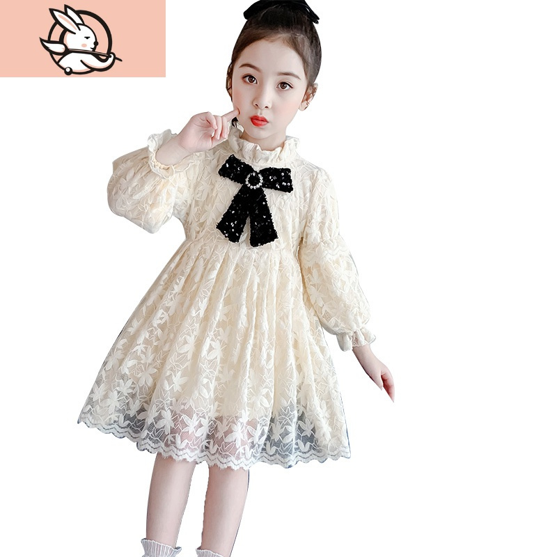 huayangtu女童连衣裙秋冬加绒洋气女孩冬装新款裙子儿童冬款碎花蕾丝
