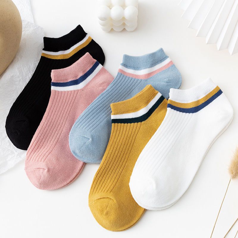 袜子夏季薄款女短袜子黑色日系春夏季棉袜ins潮条纹白色浅口船袜