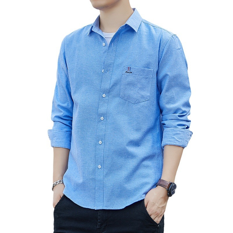 啄木鸟新款男士长袖衬衫商务修身加绒加厚休闲衬衣男装宽松上衣高清大图