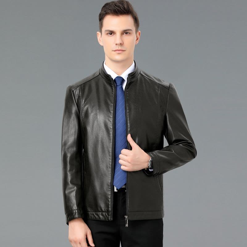 收藏送皮油 春秋绵羊皮正品海宁真皮皮衣男士外套飞行员棒球领羊皮夹克中青年韩版修身棒球服单皮大码中年爸爸装防雨防风外套图片