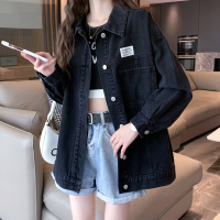 [1折价62.9元叠加优惠券]唐狮春季新款牛仔外套女春秋黑色设计感小众宽松休闲上衣K